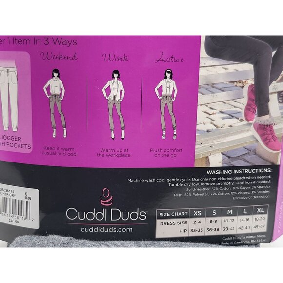 Cuddl Duds Womens Jogger Pockets Heather Gray Warm‎ Layers Comfortwear Stretch - Picture 3 of 3